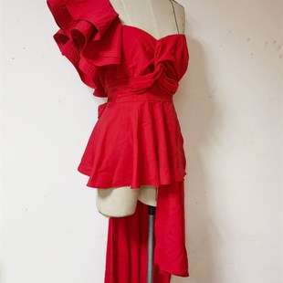 Blackpink金智妮同款红色露肩上衣蝴蝶结舞蹈裙女歌手演出打歌服