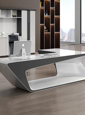 白色新中式烤漆办公老板桌简约现代大班台总裁桌工作轻奢大气