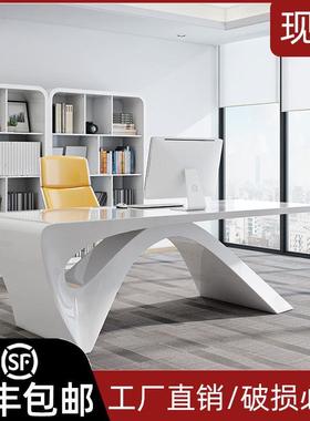 新款白色烤漆老板桌总裁桌简约现代主管经理桌创意时尚单人办公桌