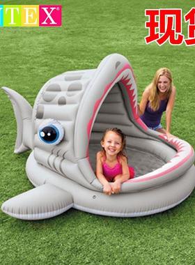 57120鲨鱼海洋球池室内宝宝充气玩具遮阳戏水池婴儿浴盆球池