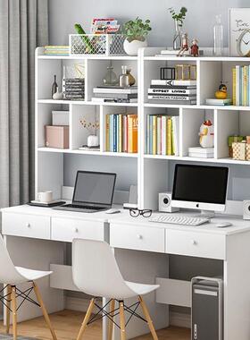 北欧书桌带书架组合白色电脑桌子少女卧室简约家用学习写字一体桌