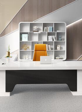 烤漆老板桌简约现代白色办公桌轻奢总裁桌大班台经理主管桌椅组合