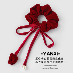 法式郁金香飘带蝴蝶结大肠发圈缎面扎马尾皮筋丸子头发饰头饰头绳