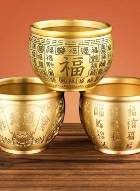 百福铜缸纯黄铜米缸招客厅摆件财进聚小铜盆存钱罐宝盆水缸桌面