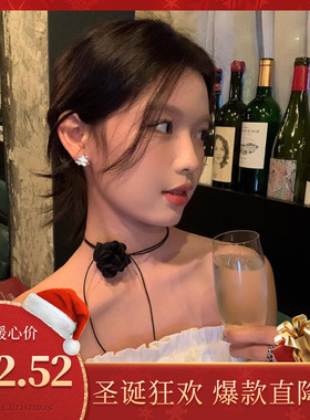 暗夜玫瑰系带choker气质颈链项链女轻奢小众设计感高级甜酷锁骨链