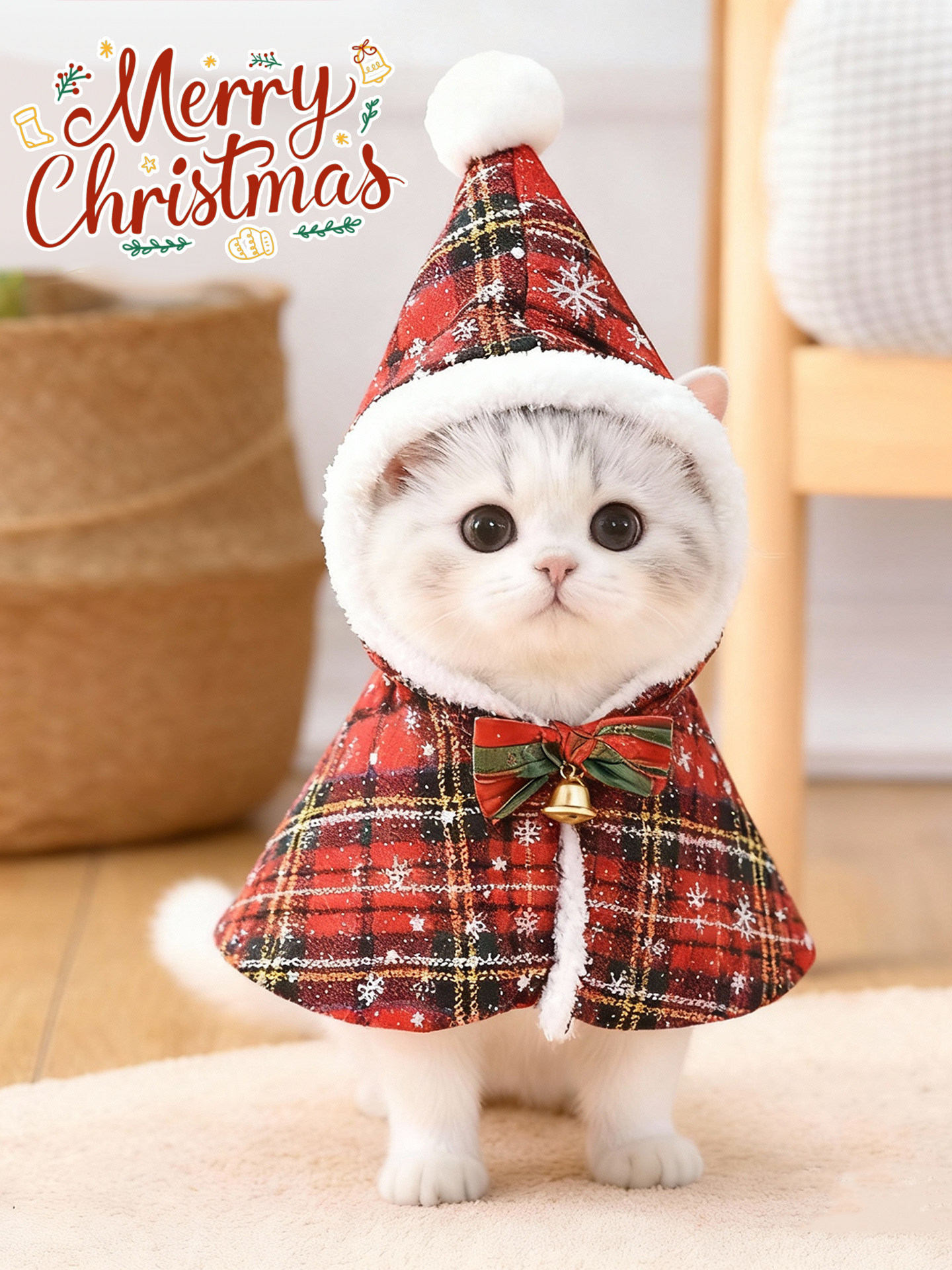 猫咪圣诞披风衣服冬装宠物小猫猫可爱斗篷冬季狗狗披肩布偶猫装扮