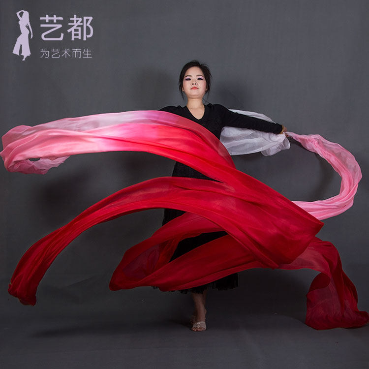 速发跳舞彩绸敦煌长绸渐变童化生色子见飞带真丝飞舞彩天可
