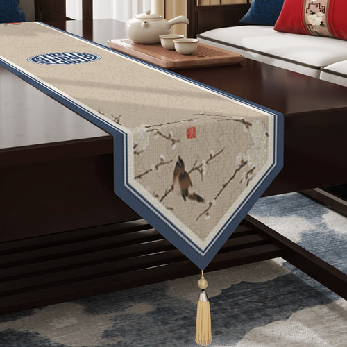 速发新中式客厅实木茶几桌旗餐桌电视柜布艺长旗茶条盖盖垫布巾高