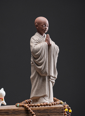 速发陶造中厅久瓷小和尚摆件客式书房茶室置物架小沙弥禅意装饰品