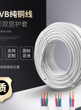 速发国标BVVB白色电线纯铜芯护套线2芯芯硬线5/1.162.5/4//平方家