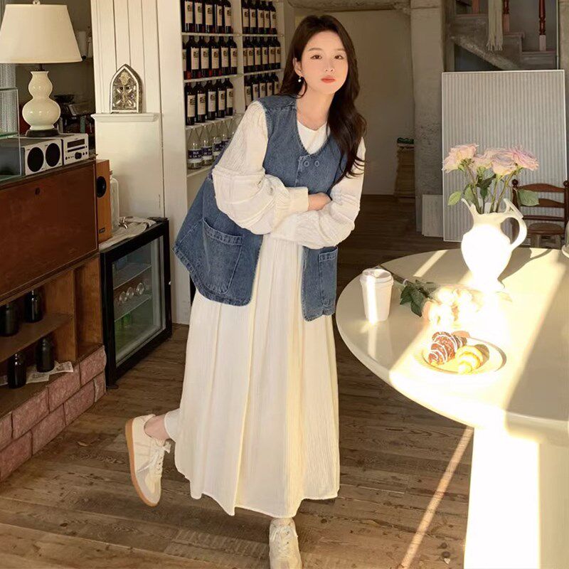 速发款式穿搭高级感白色长袖连衣裙子2025新季初冬法小个子气质长