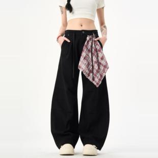 MAX ME美式街头风可拆卸方巾牛仔裤男女痞帅cleanfit阔腿裤子