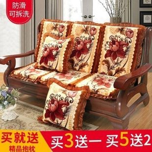 通用实木沙发垫带靠背春秋椅垫老式 厂促加厚防滑可拆卸四季 木椅云