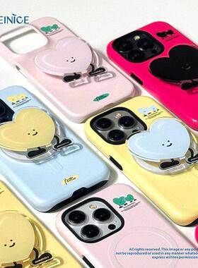 原创撞色「走心」撞色设计韩国二合一圆边菲林适用iPhone16/15promax手机壳磁吸ins风磨砂苹果14Pro13防摔12