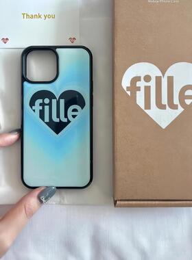 Fille韩国代购博主同款正品【晕染爱心系列】适用iPhone16promax手机壳ins风苹果15pm黑边14Pro全包13防摔