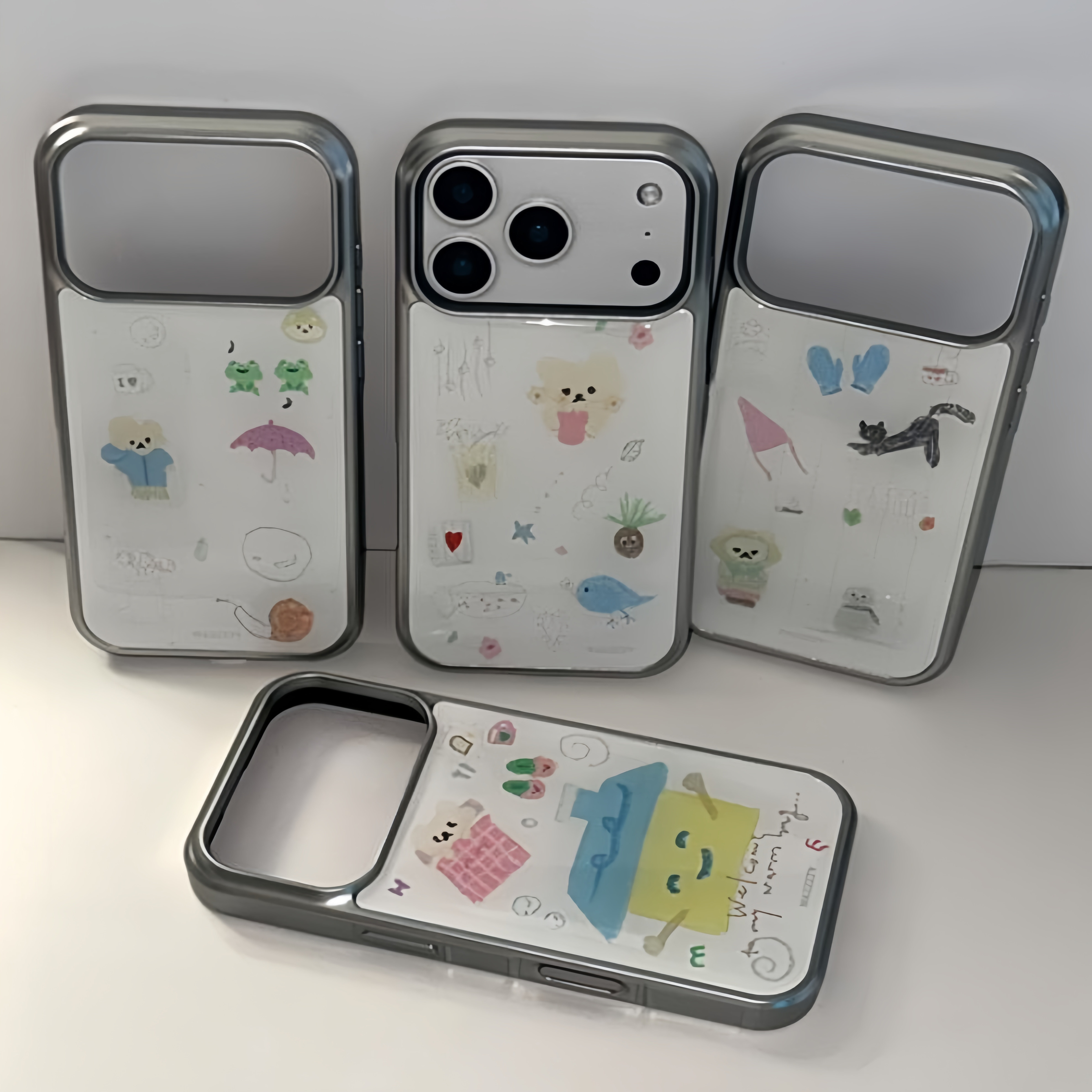 mazzzzy韩国代购正品“卡通可爱手绘风涂鸦”银边滴胶壳iPhone17promax手机壳air苹果15pm/16pro壳14Pro防摔