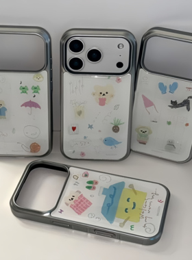 mazzzzy韩国代购正品“卡通可爱手绘风涂鸦”银边滴胶壳iPhone17promax手机壳air苹果15pm/16pro壳14Pro防摔