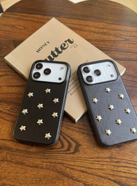 SecretRoom真皮高级感“铆钉圆钉五角星”17promax手机壳皮革16pro原宿朋克iphoneAir全包13promax防摔15/14