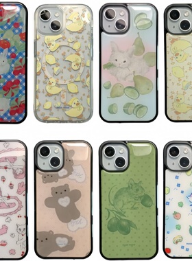 musemood韩国代购“夏日柠檬黄鸭黄瓜兔子”iPhone17promax手机壳ins风苹果16pm黑边15pro滴胶壳14/13全包