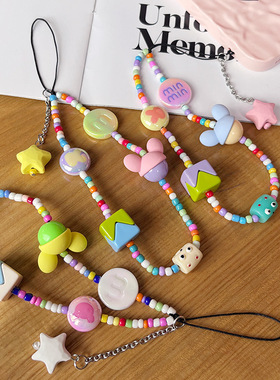 原创挂绳短款怪兽手链小众设计手腕挂链米奇挂饰网红女款壳通用