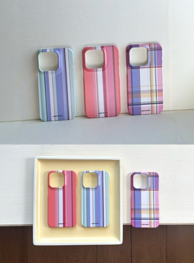 美拉德格子韩国菲林适用于苹果16Promax手机壳甜美格纹15Pro保护壳小众ins风格纹iPhone14女款磨砂13半包壳12
