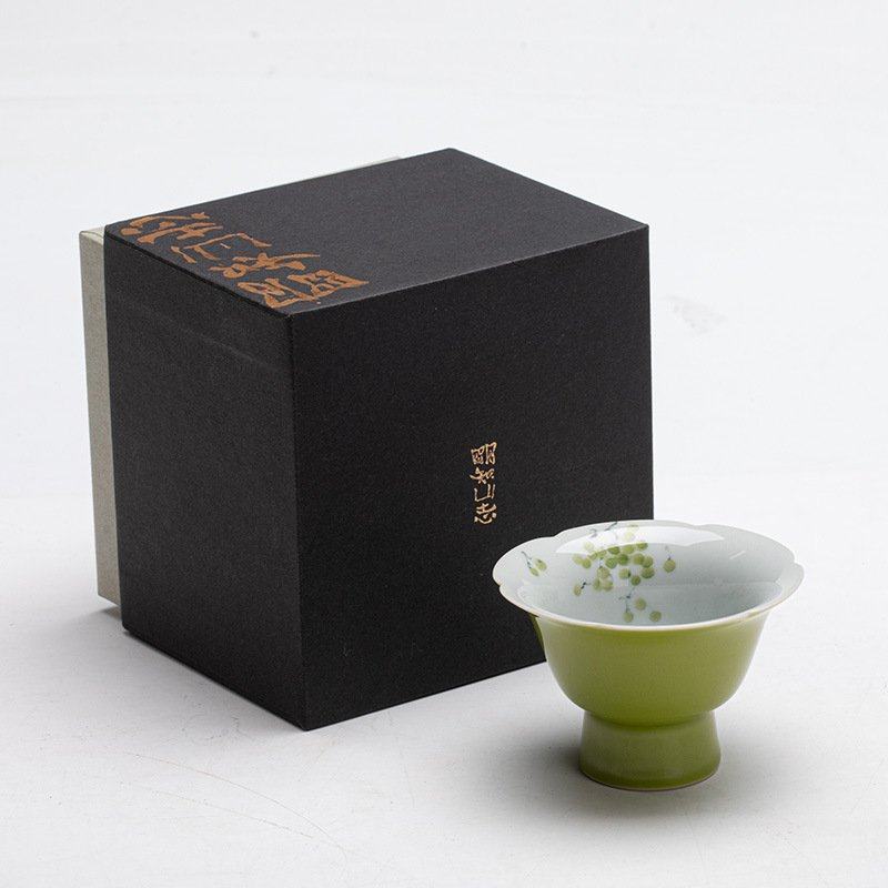 明知山志 苹果绿花口仿宋高足茶杯 手绘葡萄文人喝茶品茗杯 单杯,餐饮具,茶杯,淘宝优惠券,粉丝福利购,淘宝优惠卷