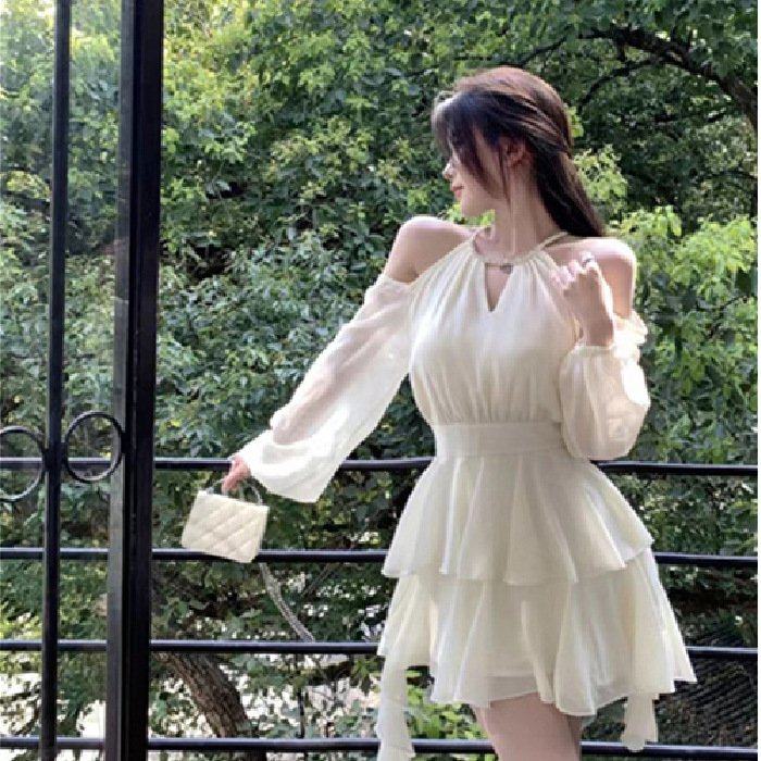 法式杏色长袖连衣裙仙女2024夏季仙气收腰短裙荷叶边蛋糕a字裙子,女装/女士精品,大码连衣裙,淘宝优惠券,粉丝福利购,淘宝优惠卷