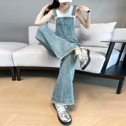 网红炸街牛仔背带裤女春秋夏2025新款减龄宽松显瘦高腰连体阔腿裤