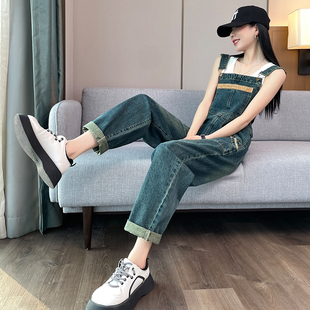连体裤 小个子高腰宽松显瘦减龄工装 女春秋2025新款 复古牛仔背带裤