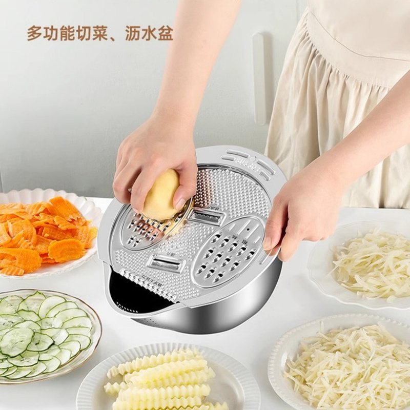 德国进口不锈钢316多功能切菜刨丝器擦土豆波浪刀神器洗淘米盆沥