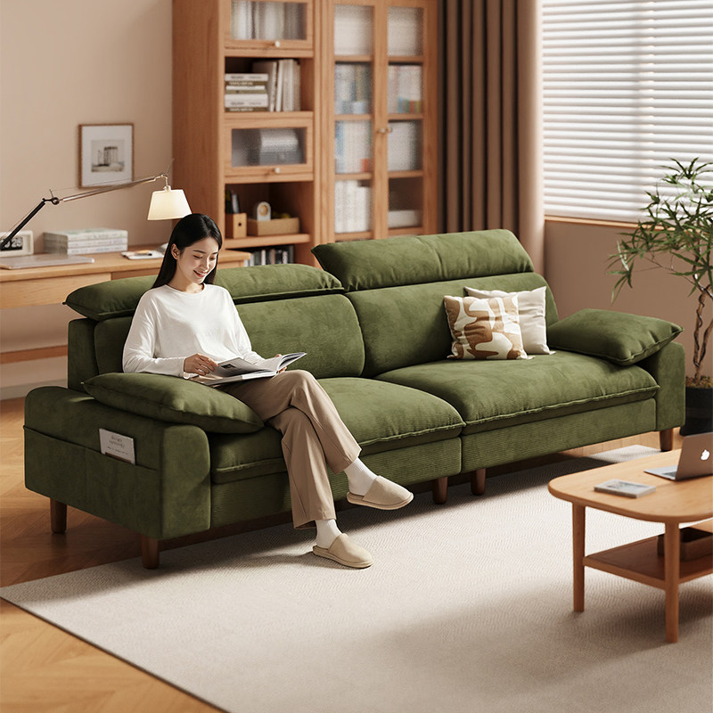 北极树中古风沙发客厅2026新款小户型现代简约直排可拆洗布艺沙发