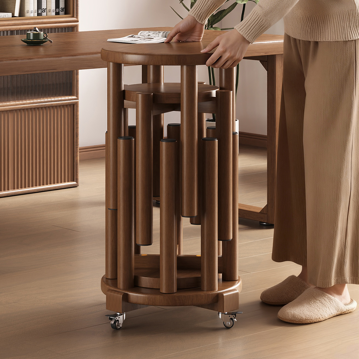 实木凳子可叠放圆凳家用叠叠乐备用板凳多功能可堆叠收纳餐凳组合