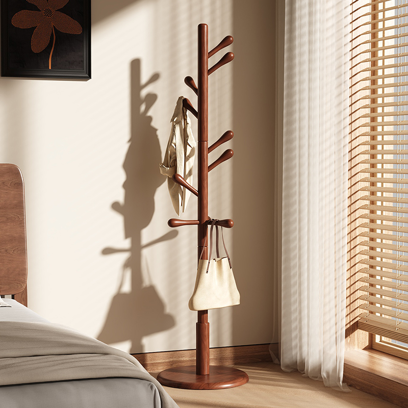 实木衣帽架落地卧室家用挂衣架榉木简易挂衣杆室内立式挂包架