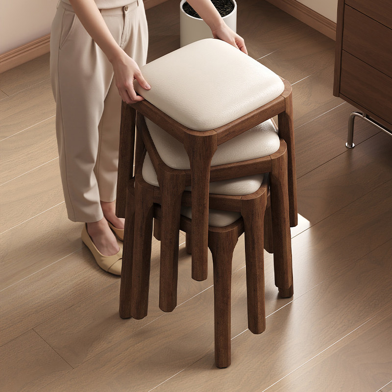 北极树实木凳子板凳家用可叠放客人备用凳子餐凳结实耐用软包凳子