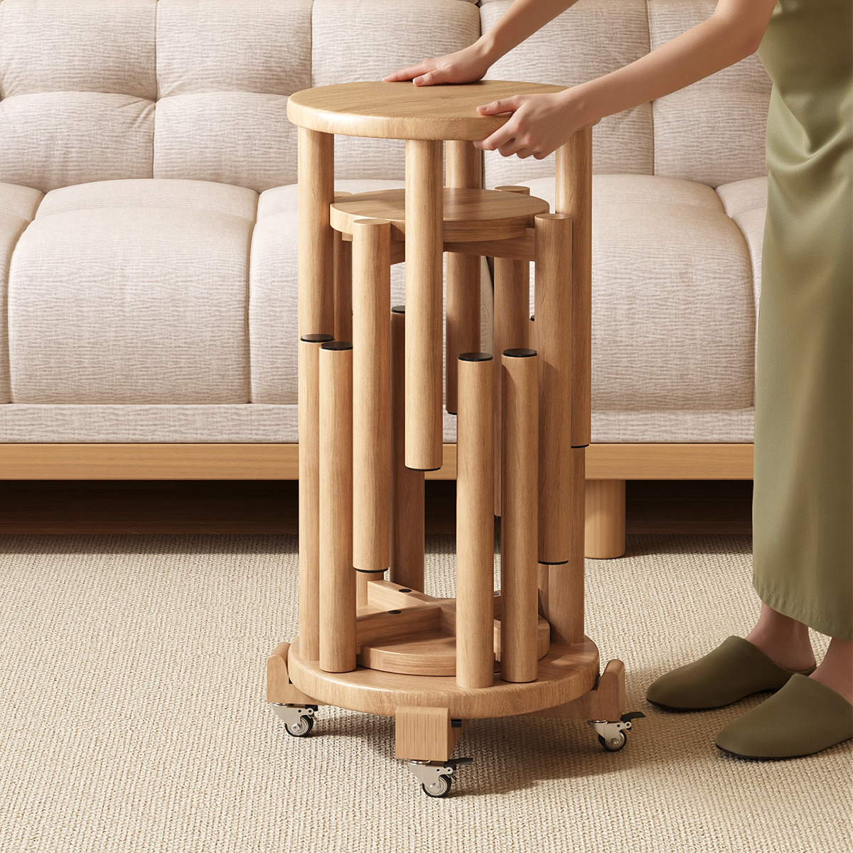 北极树实木凳子可叠放四合一叠叠乐家用圆凳备用餐凳堆叠收纳板凳