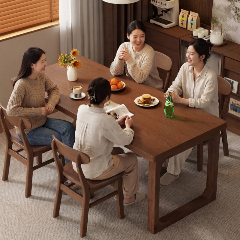 实木餐桌长方形大板桌子家用吃饭桌子办公桌餐厅中古风餐桌椅组合
