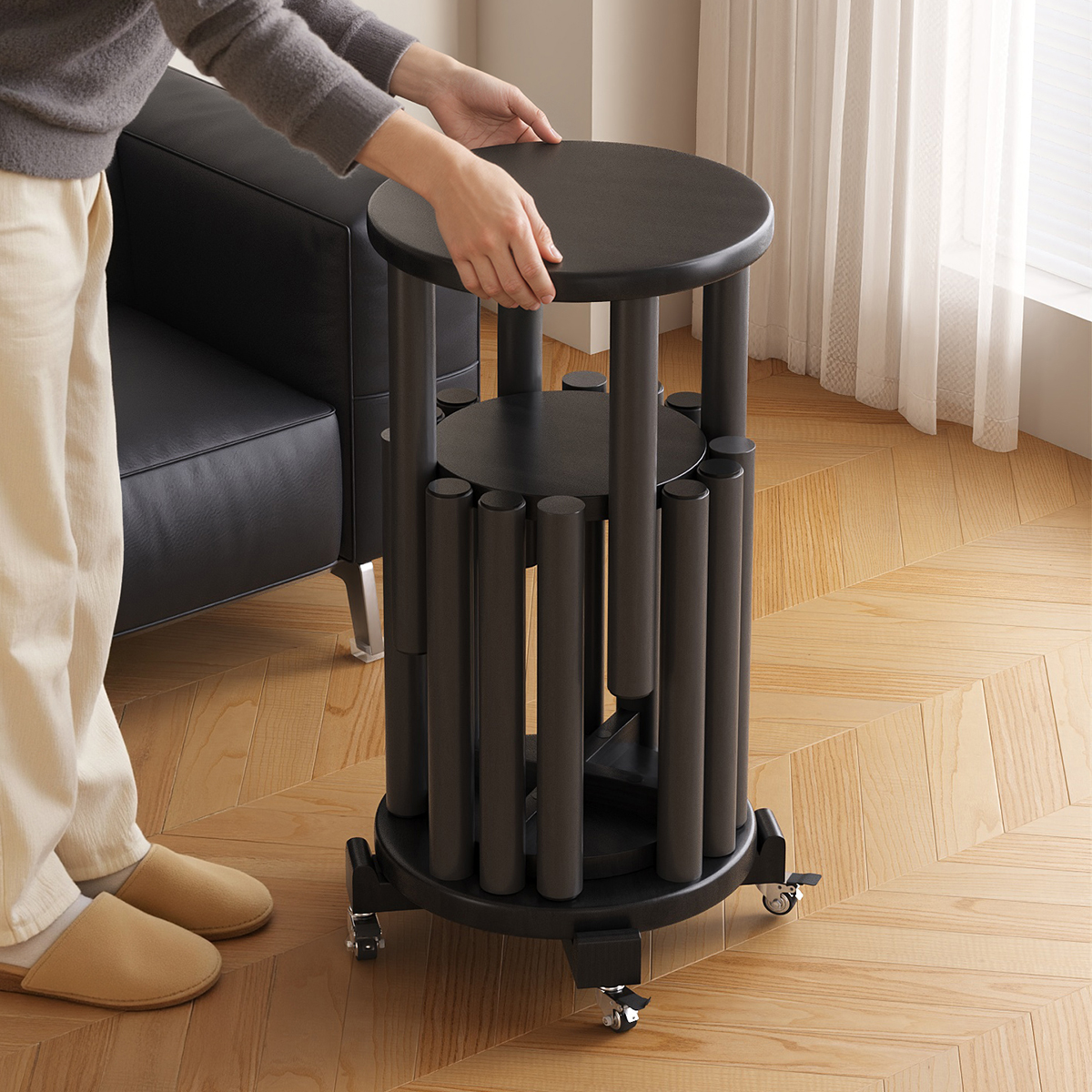 北极树实木凳子可叠放圆凳叠叠凳