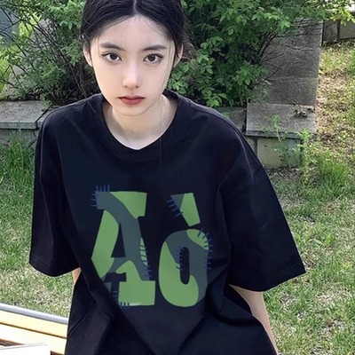 黑色短袖T恤女夏季宽松上衣