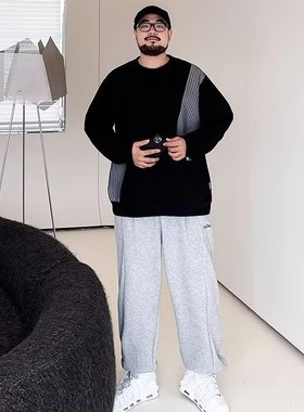 PANG发 潮牌大码加绒圆领男装秋季卫衣男胖子加肥加大宽松套头