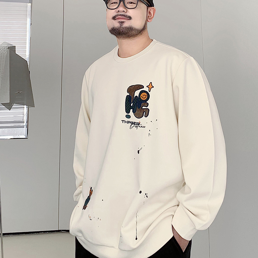 PANG哥 潮牌大码秋冬男装宽松休闲卡通涂鸦胖子套头长袖圆领卫衣