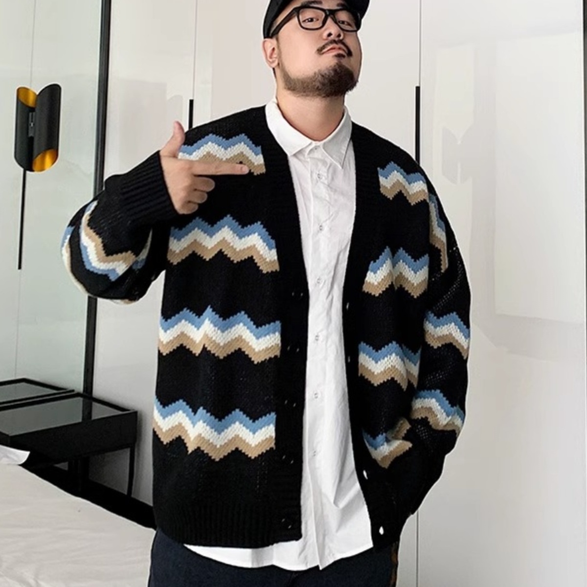 胖子潮牌加肥加大针织衫外套