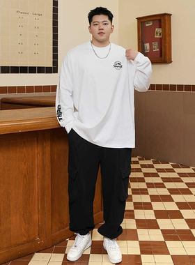 PANG哥 潮牌大码男装2025男秋胖子纯棉长袖t恤宽松加肥加大上衣