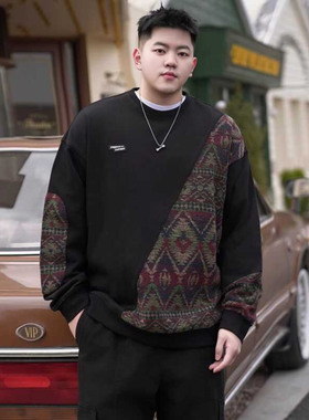PANG哥 2025秋潮牌大码男装胖子翻领套头撞色卫衣男宽松加肥加大