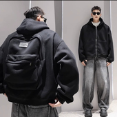 外套男上衣情侣秋季 PANG哥2025新款 重磅加绒灰色拉链连帽开衫 潮牌