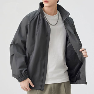 PANG哥 潮牌百搭上衣夹克男简约秋冬冲锋衣潮流日系翻领外套 大码