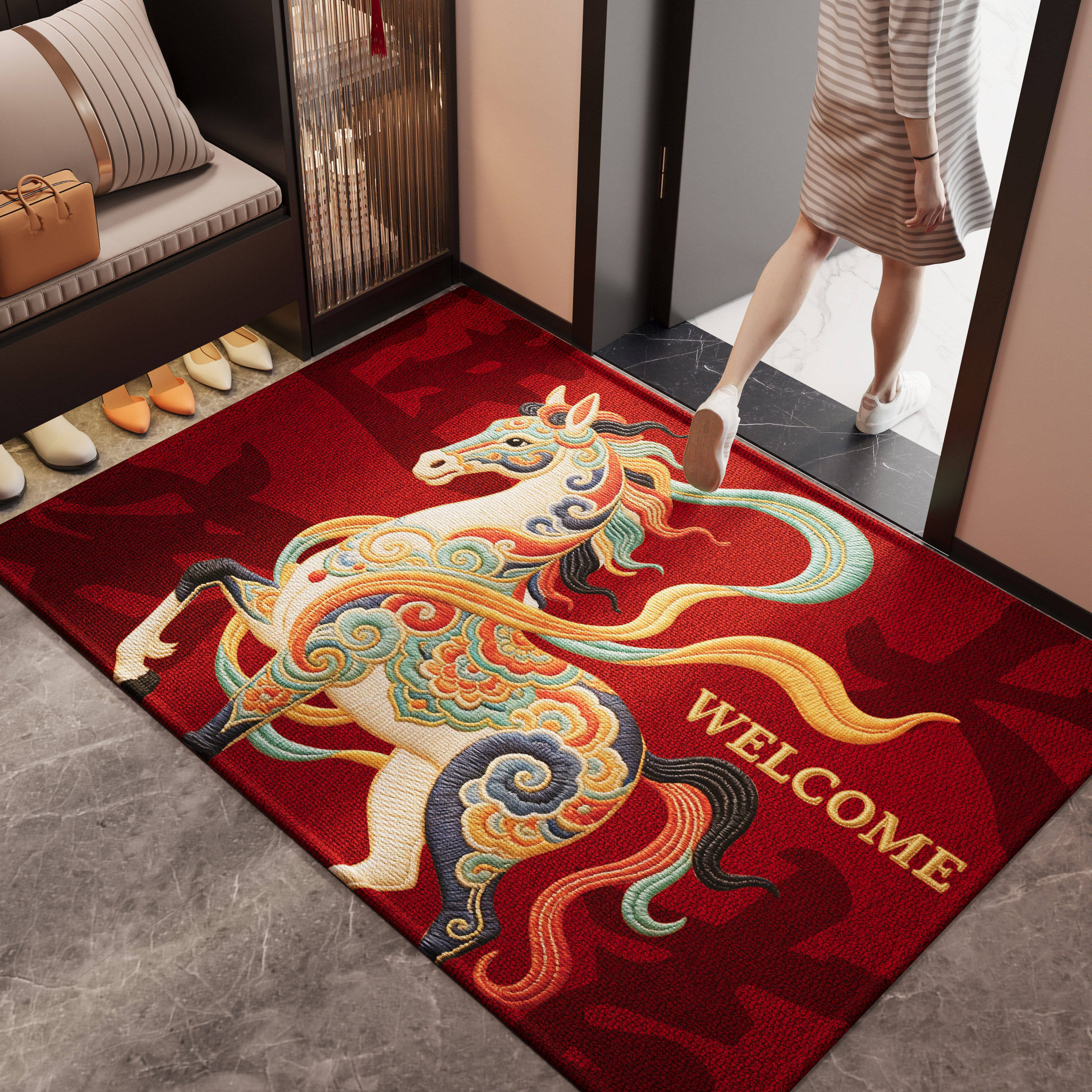 都市丽人马年红色入户门地垫2026新款玄关进门脚垫高级感新年地毯,居家布艺,入户地垫,淘宝优惠券,粉丝福利购,淘宝优惠卷