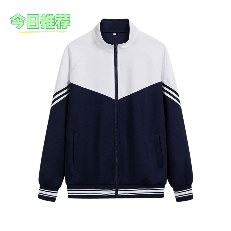 校服三件夏季套装短袖高中生初中生深蓝色班服外套裤子白色简约