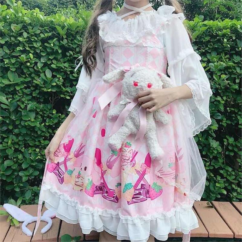 夏季女装日系lolita少女内搭日常洋装雪纺姬袖上衣一字领挂脖衬衫