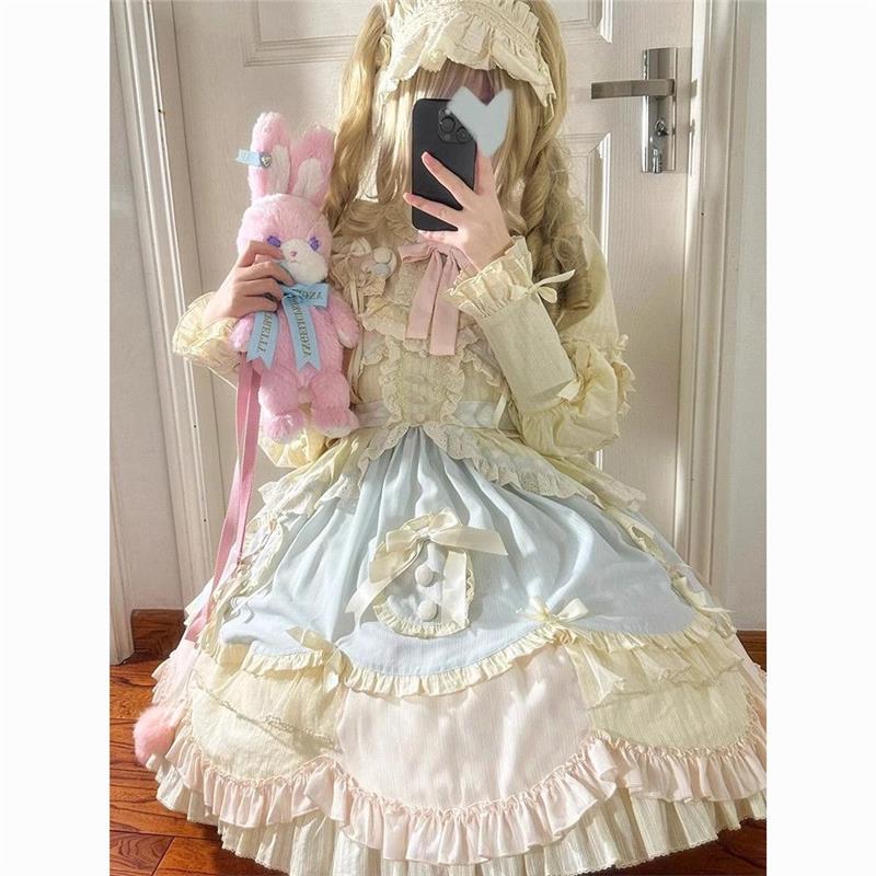 可爱蓝粉lolita高级感OP连衣裙