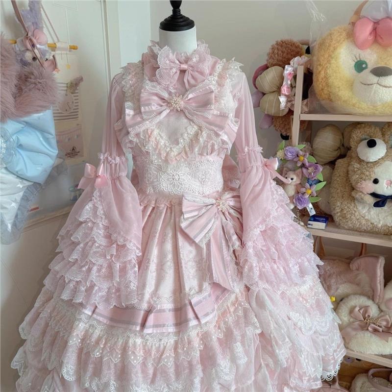 Lolita衬衫内搭蝶羽姬袖上衣透明网纱点纱一字肩大码百搭打底现货